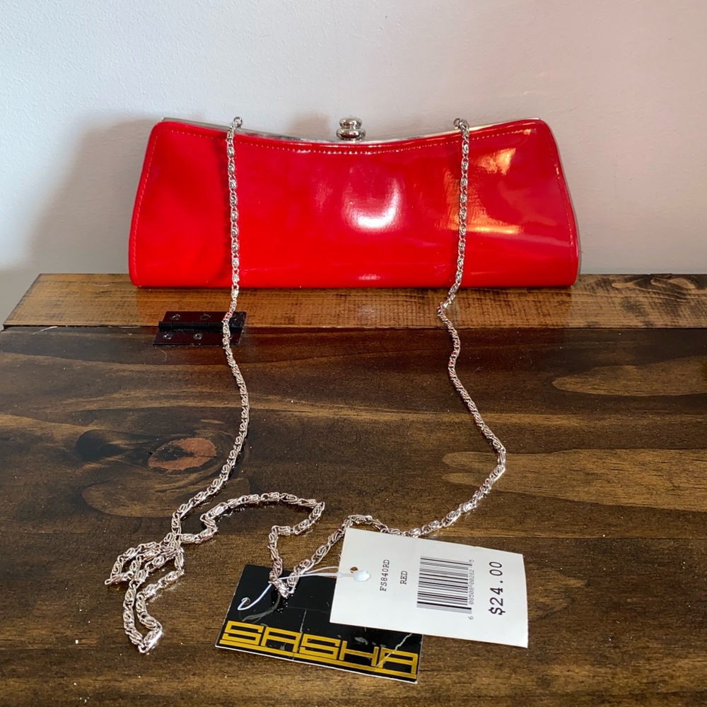 Sasha Handbags New York Red Top Clasp Clutch Crossbody Purse Bag NWT